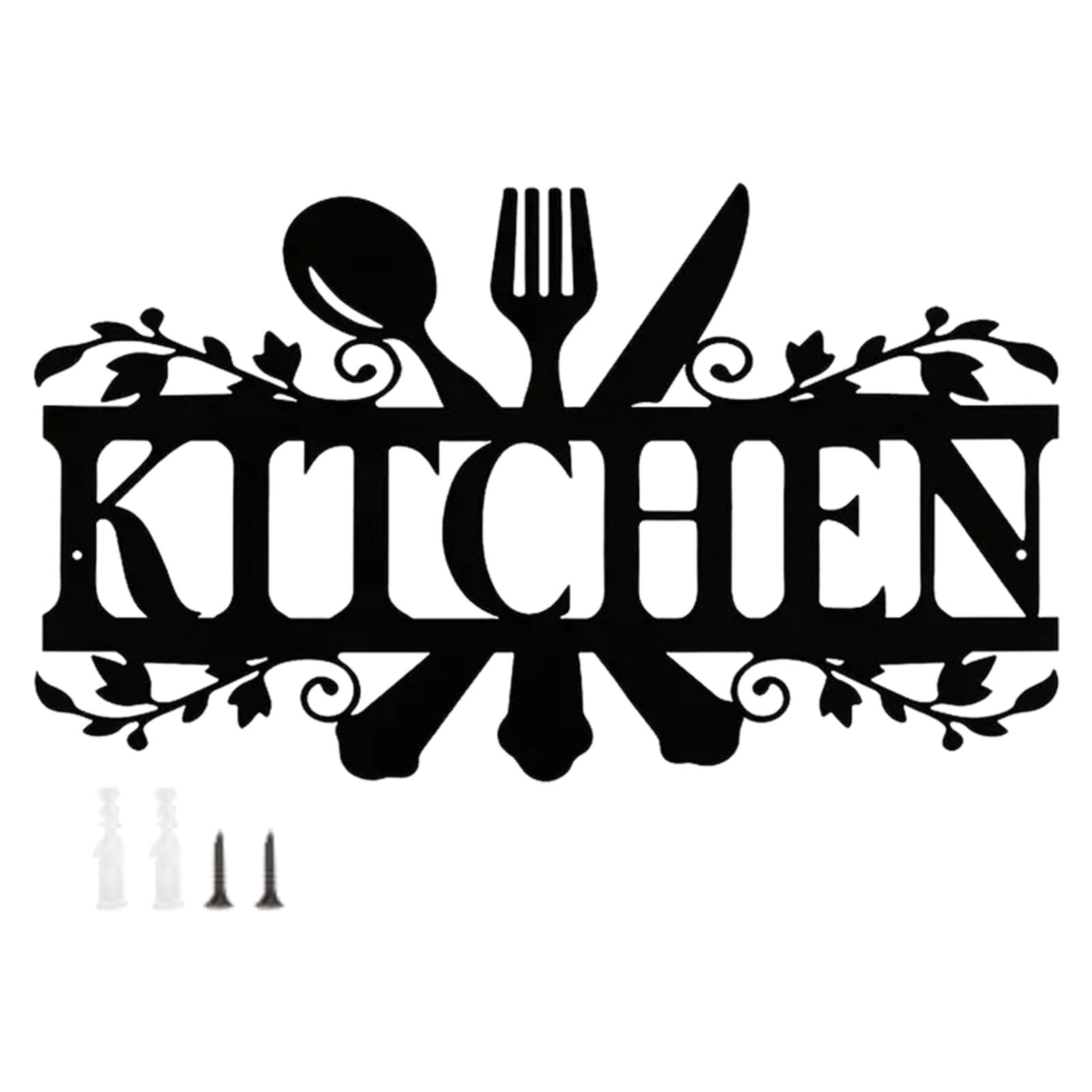 Kitchen Kni-fe Fork Spoon Wall Decor,Rustic Metal Kitchen Wall Art,Black Metal Wall Decor,Rustic Metal Kitchen Decor Sign,Kitchen Metal Word Wall Art For Home,Kitchen,Dining Room