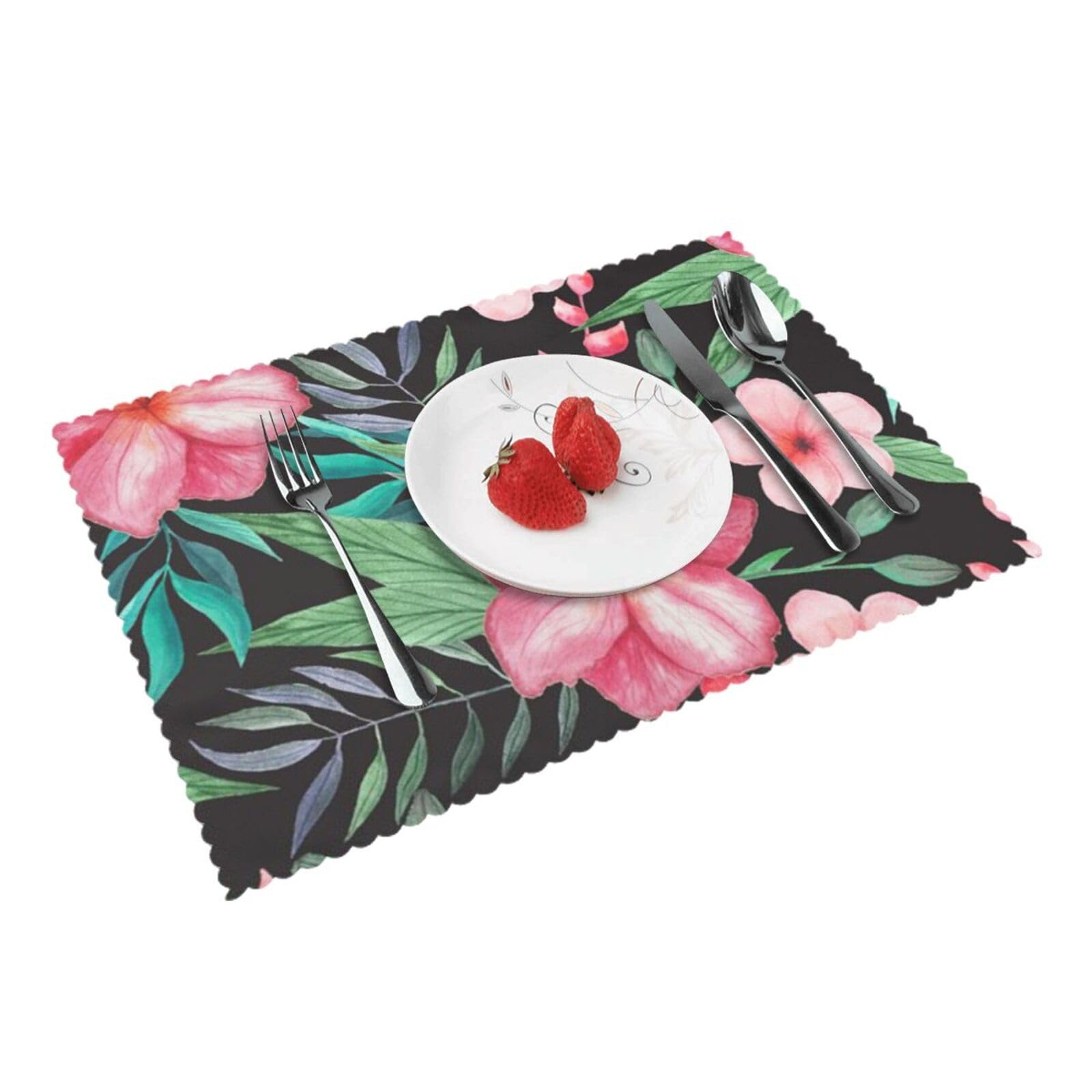 Tropical Leaves Printed Placemats Set of 4 PCS Washable Placemat for Kitchen Table Heat-resistant Table Mats 45x30 CM