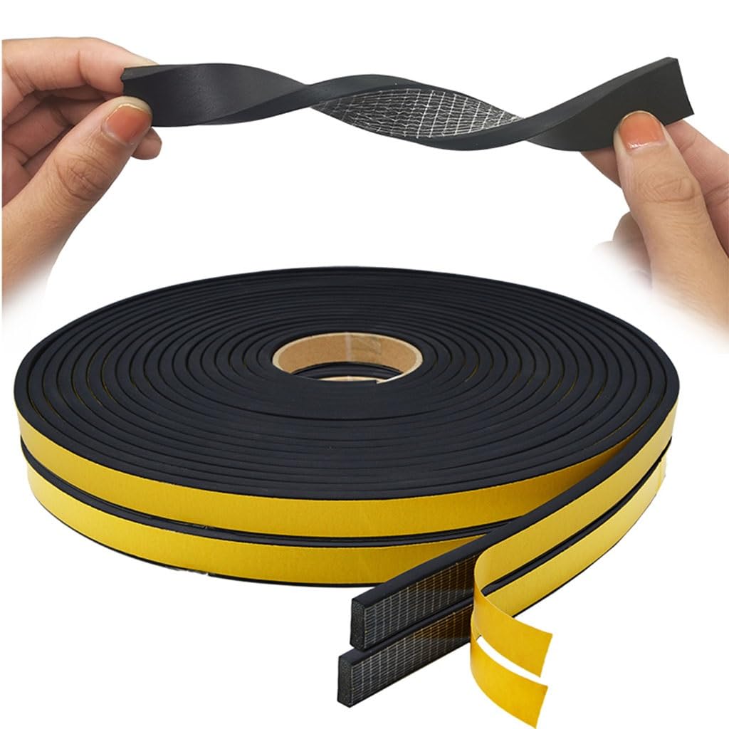 Tira de sellado de espuma de silicona, Tira de sellado espuma autoadhesiva plana silicona EPDM, negra, 2-5mm x 10-30mm 10M(5mm x 20mm x 10M)
