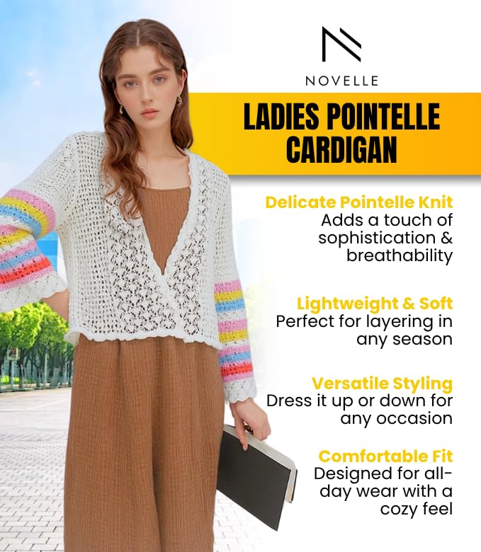 Bell Sleeve Crochet Cardigan for Women White | Lightweight Pointelle Knit Open Front Summer Cardigans | XL Size2