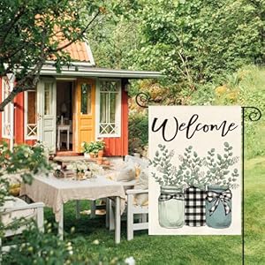 AVOIN colorlife Eucalyptus Mason Jar Spring Summer Garden Flag 12x18 Inch Double Sided Outside, Buffalo Plaid Welcome Yard Outdoor Flag AVOIN colorlife Eucalyptus Mason Jar Spring Summer Garden Flag 12×18 Inch Double Sided Outside Buffalo Plaid Welcome Yard Outdoor Flag