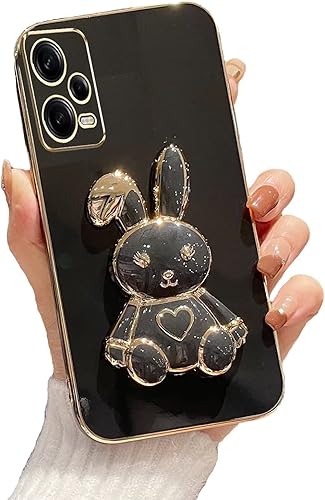 Miniatura 6 de Rnrieyta Funda con soporte de conejo de corazón para Xiaomi Redmi 9, cubierta protectora de TPU suave galvanizada a prueba de golpes con bonito