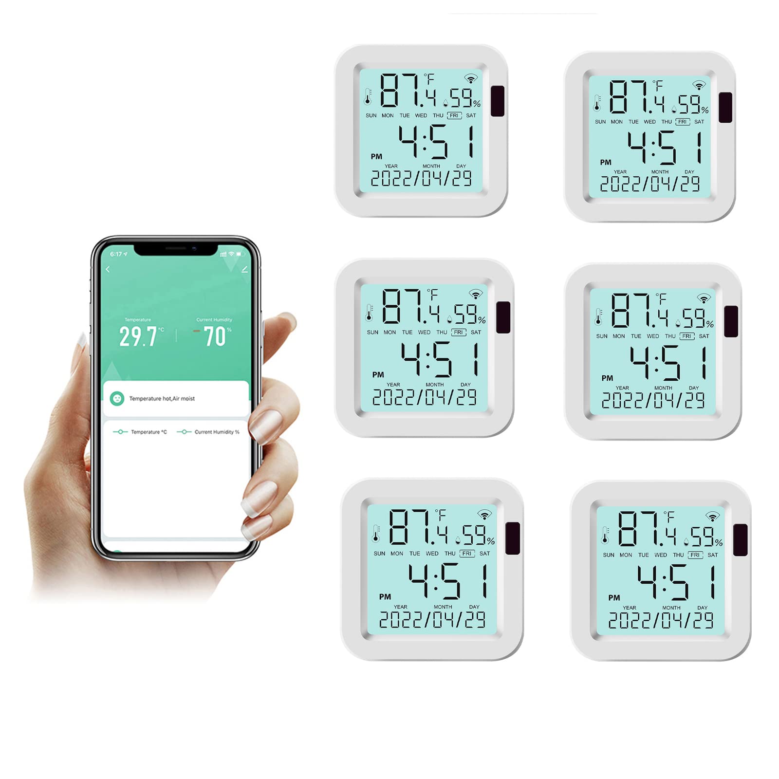 Termómetro WiFi, sensor de temperatura inteligente para Tuya, detector de humedad, higrómetro, temperatura y humedad con aplicación/valor de alarma