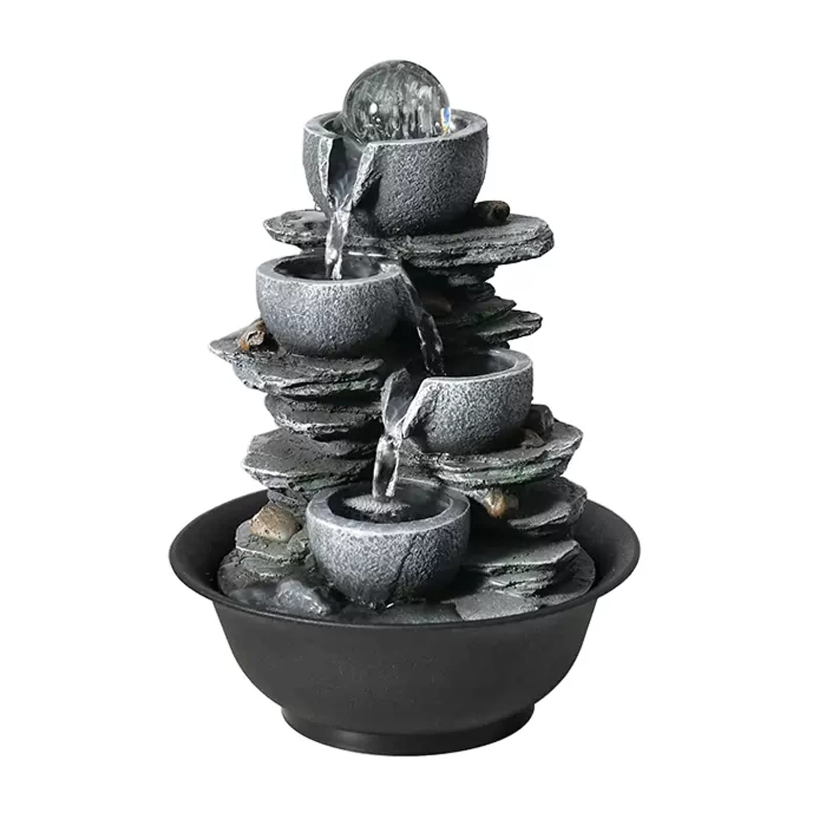 Fontane da tavolo per interni a 4 stadi Ciotola Cascata Fontana da tavolo Fontana per meditazione Zen Fontana per relax interna Fontana da tavolo con pompa automatica per ufficio Casa camera da letto