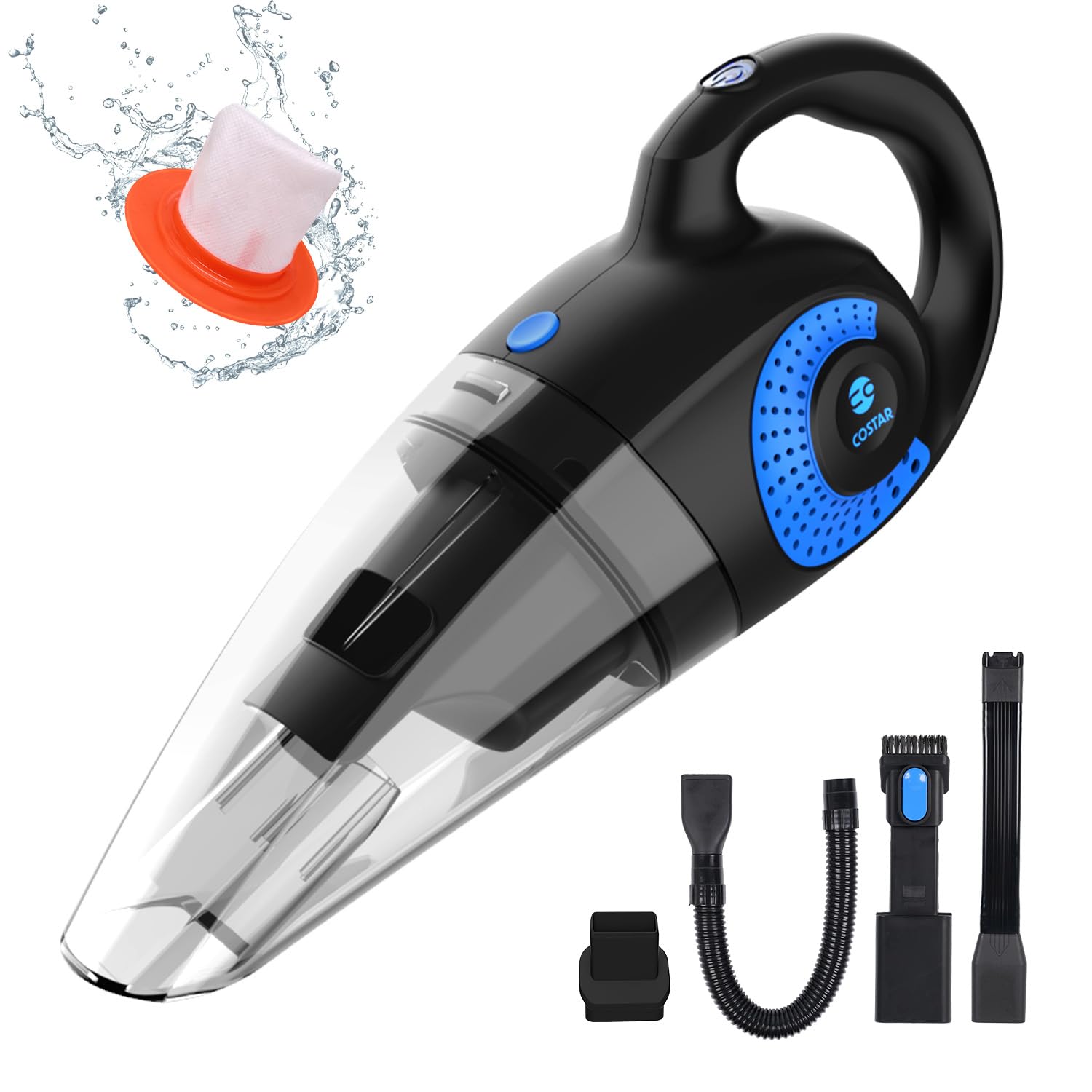 Vacuum Cleaner for Car Use Wet and Dry 2 in 1 Cordless Mini Vacuum Cleaner Home Dust Portable 7000pa Powerful Suction, 4 Nozzles,Washable Filter, USB Rechargeable