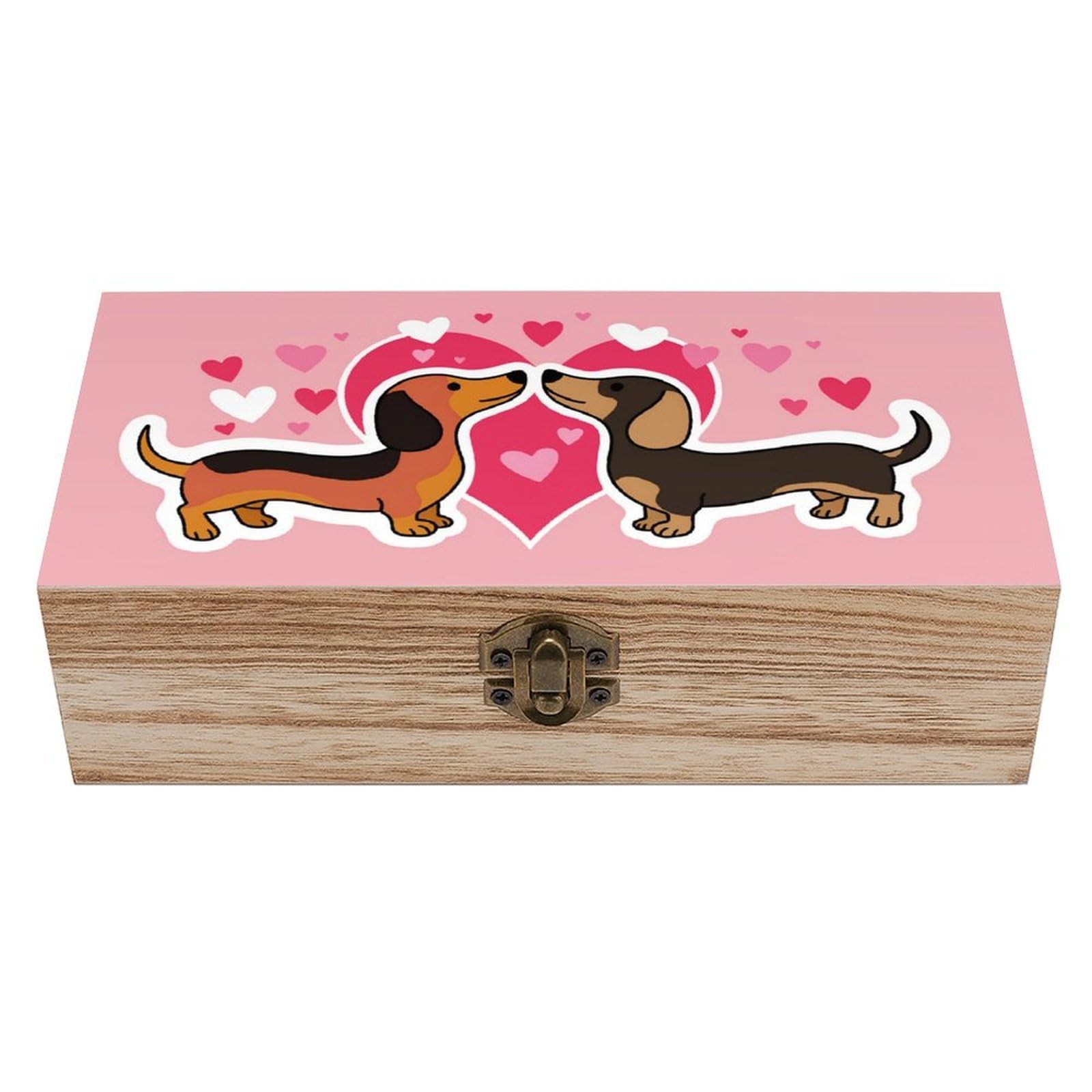 asbwuo Cute Dachshund Couple Vintage Wooden Keepsake Box