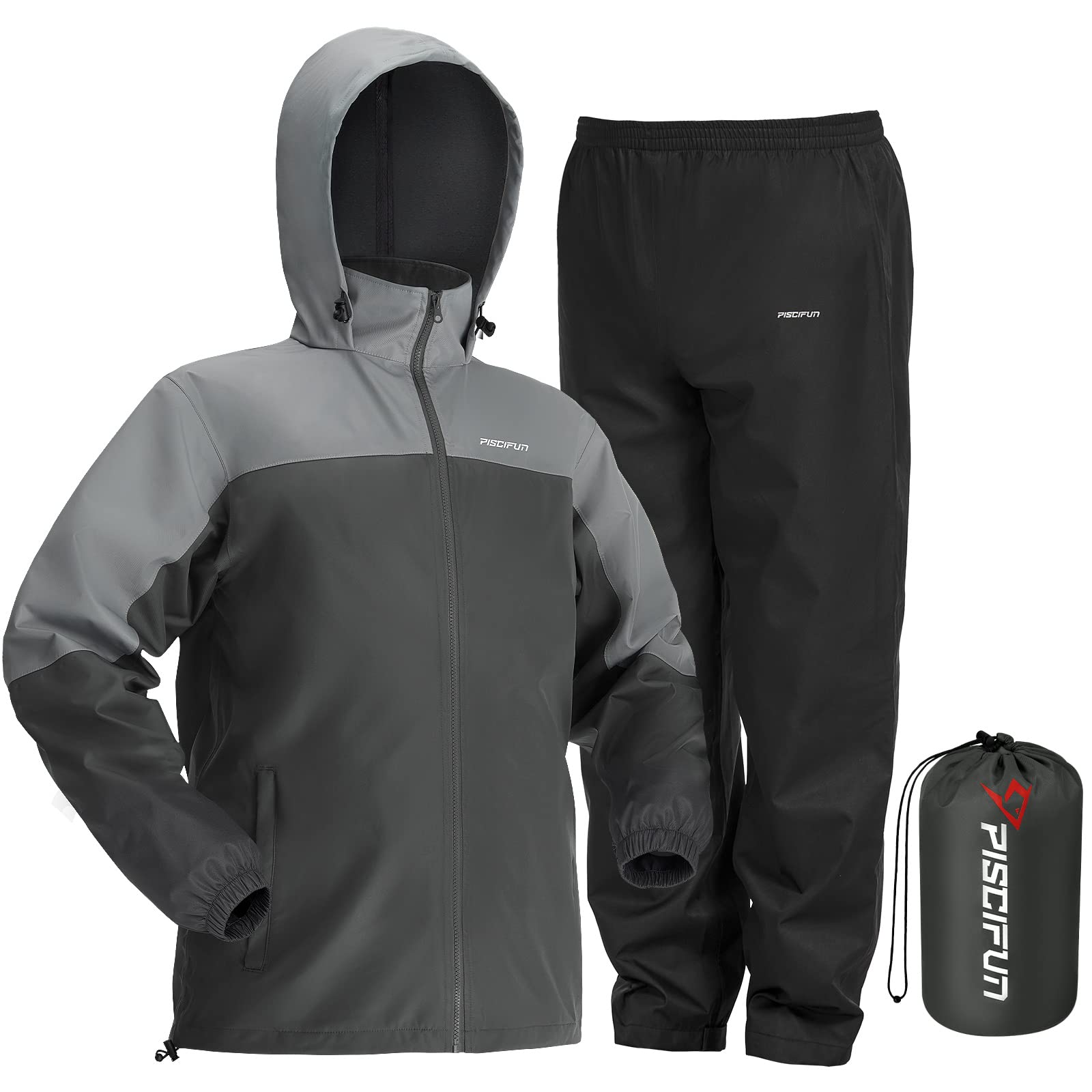PiscifunRain Suit, Lightweight Soft Rainwear, Waterproof Breathable 2 Pieces Rain Gear