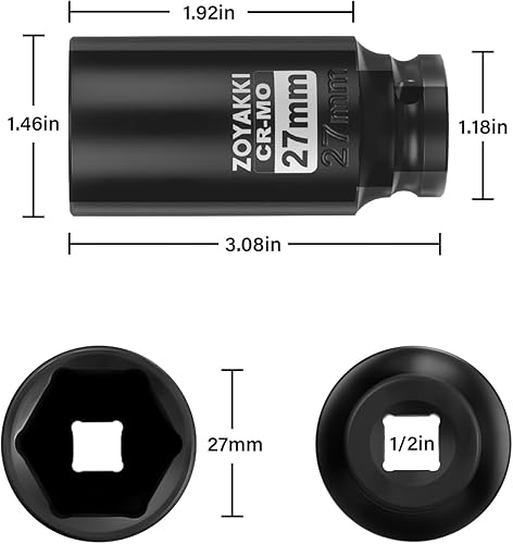 Miniatura 334 de Enchufe de impacto de 6 PT de 1/2" x 0.827 in de profundidad, CR-MO, 1/2 pulgada de accionamiento de 6 puntos para una fácil extracción