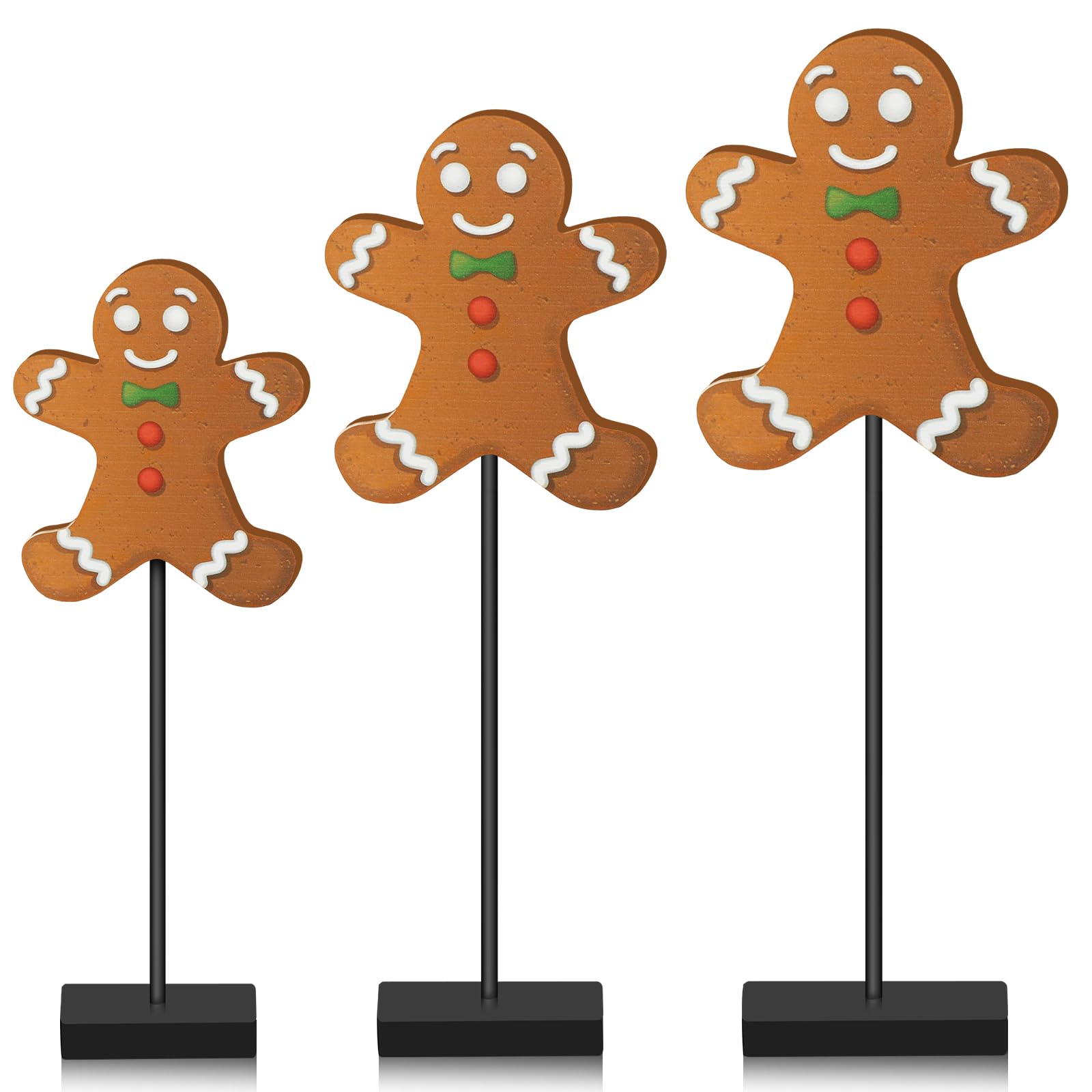 Tradder 3 Pcs Christmas Wooden Gingerbread Man Table Decor Christmas Wood Table Sign Tall Standing Gingerbread Centerpiece Decorations for Xmas Winter