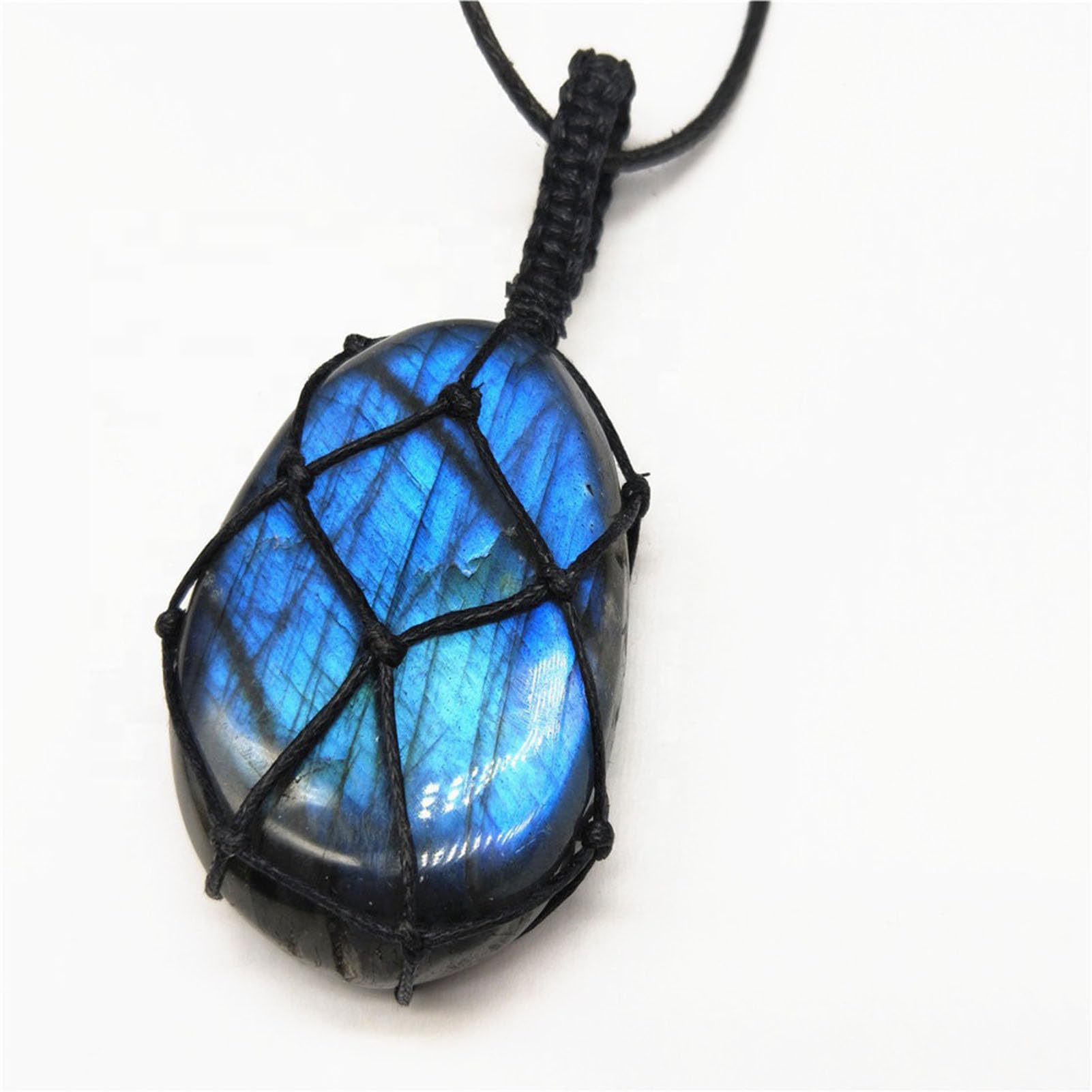 Collana con Ciondolo in macramè Labradorite, Realizzata a Mano in Vera Pietra appariscente per Protezione, intuizione, magia, guarigione dei Chakra e Regalo di Gioielli spirituali,2CM