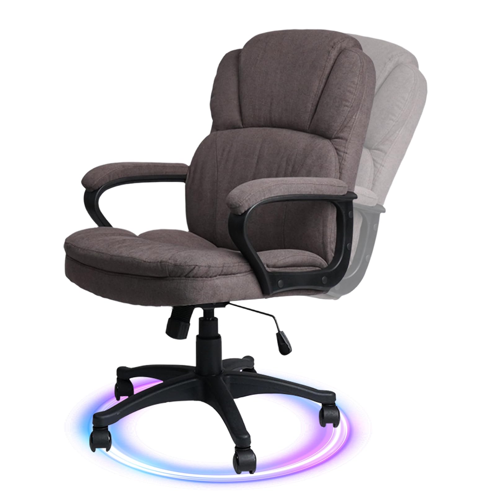 CLATINA Brown Ergonomic Cloth Office Chair Fabric with Arms and Wheels, Upholstered Swivel Rolling Adjustable Height Thicked Padding Home Desk Chairs