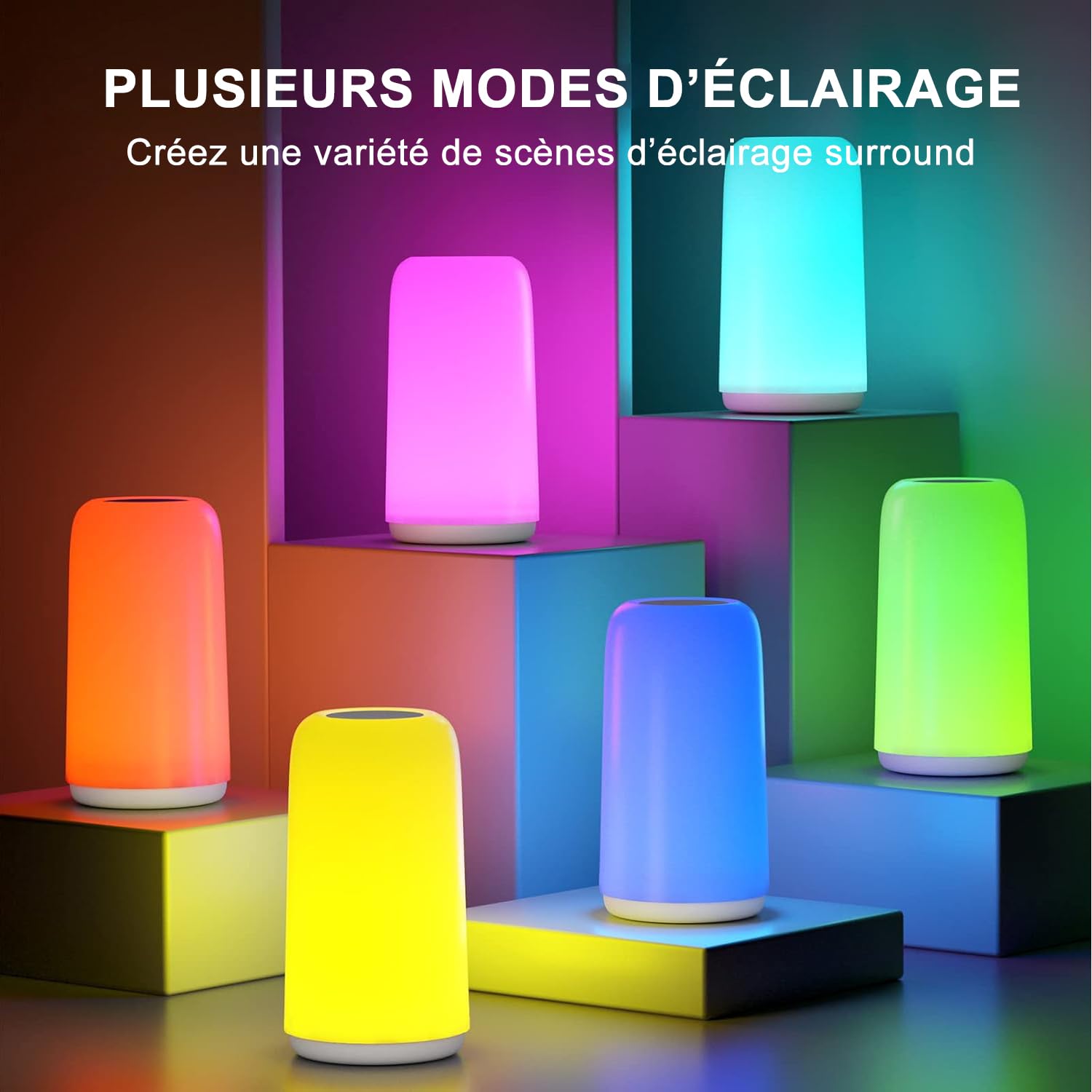 ROOTRO Lampe de Chevet Tactile RGB Polyvalente, Lampe de Table Dimmable avec 3 Modes Intensité d'Éclairage Design Épuré Lumière Douce sans Scintillement Parfaite Chambre Bureau Lampes de Table Cadeau