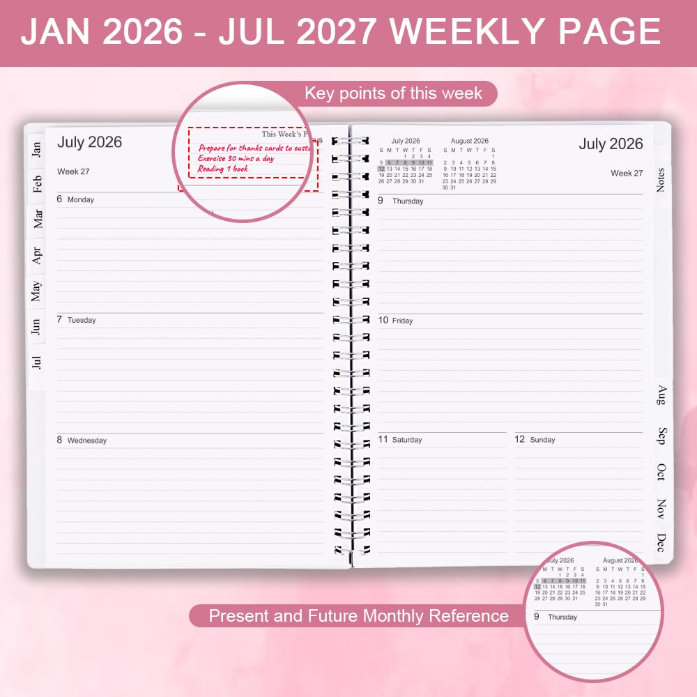 Cheericome Planer 2025-2026, miesięczny planer tygodniowy od stycznia 2025 do czerwca 2026, 2025-2026, planer z osłoną PP i elastycznym wiązaniem, 18-miesięczny planer miesięczny, kalendarz miesięczny
