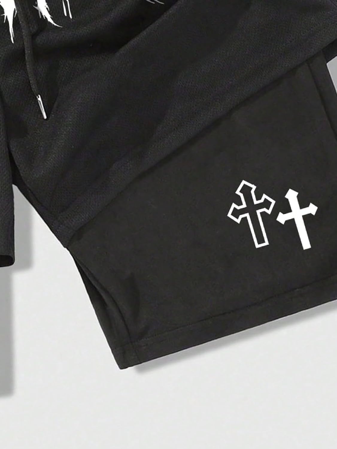 SHENHE Men's Graphic Shorts with Liner Y2K Cross Print Drawstring 2 in 1 Goth Gym Anime Shorts - Image 7