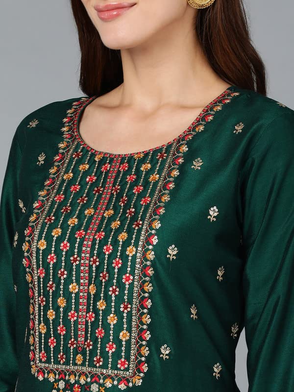 Image of Vaamsi Women's Silk Blend Embroidered Straight Kurta Pant With Dupatta Set