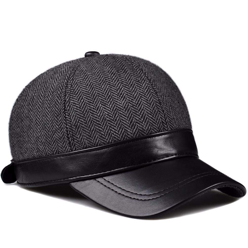 Leather Hat Mens Leather Cap Elderly Hat Elderly Ear Protective