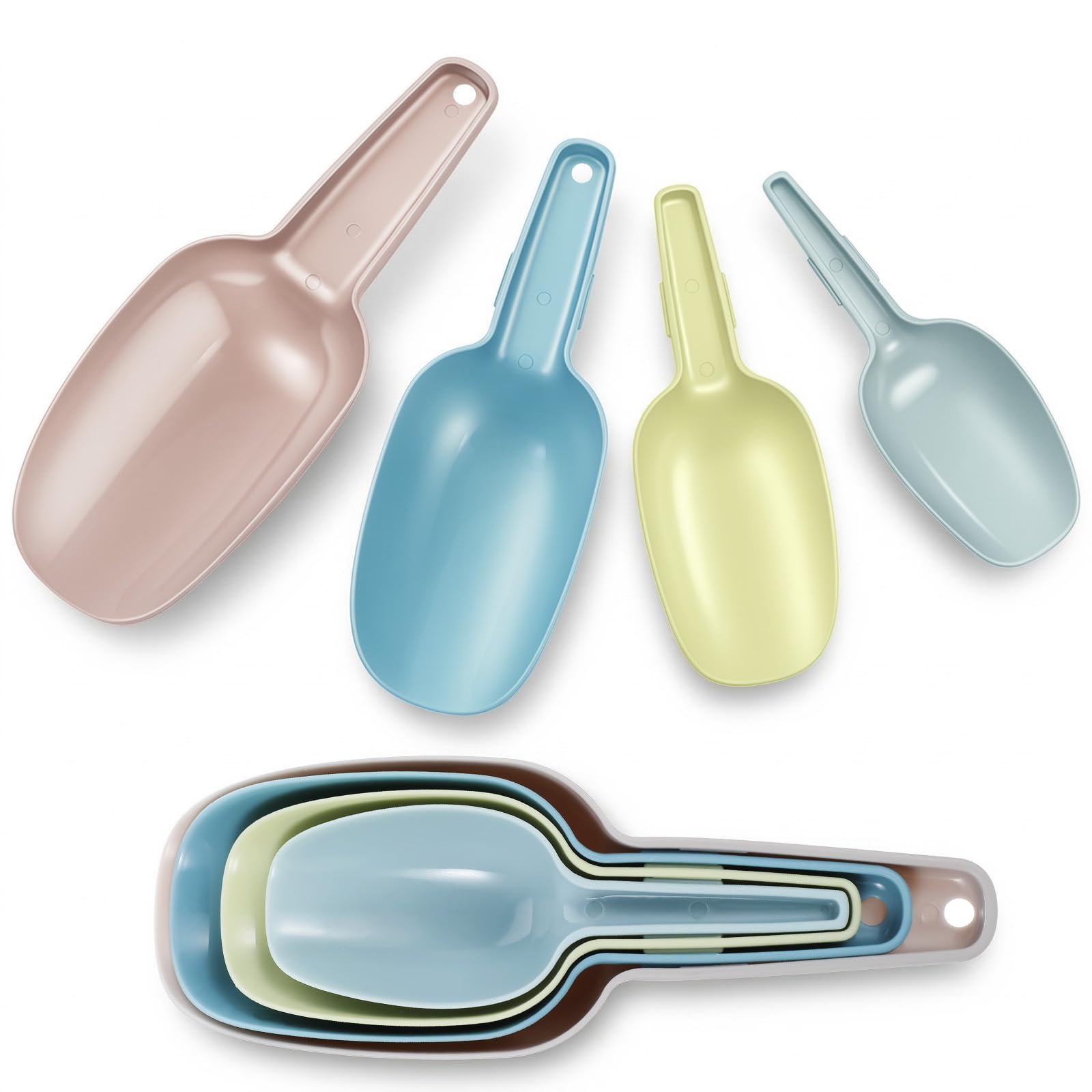 4 Stück Kunststoff Eisschaufel, 4 Größen Mehlschaufel Popcornschaufel Abwiegeschaufel Lebensmittelschaufel für Küchen Bars Buffets Partys, 50/100/150/250ml