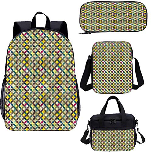 Mochila retro de 15 pulgadas con bolsa de almuerzo  conjunto de estuche  formas geométricas
