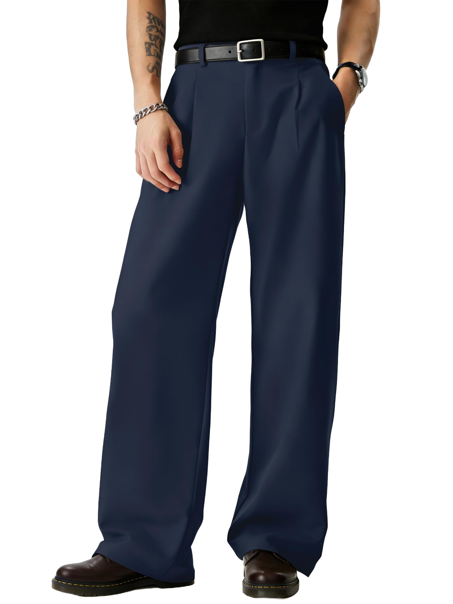 JMIERR Mens Baggy Casual Dress Pants Lightweight Pleated Old Money Wide Leg Pants Loose Relaxed Fit Trousers