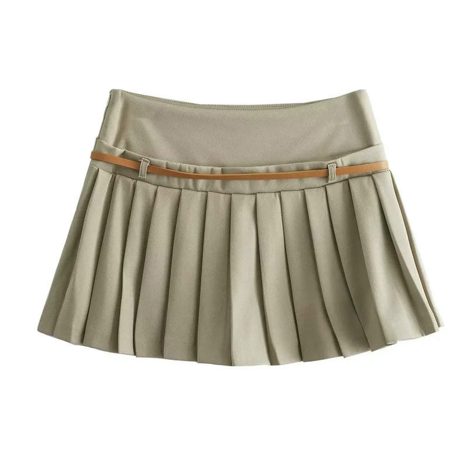 Spódnica damska, mini spódnica, z zamkiem błyskawicznym, plisowana spódnica na lato, z paskiem, modna, luźna, elegancka, do biura