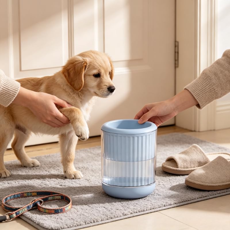 Limpiador portátil 2 en 1 de patas de perro, sin enjuague, apto para perros pequeños y grandes, herramienta esencial de cuidado de limpieza para después de paseos al aire libre (azul)