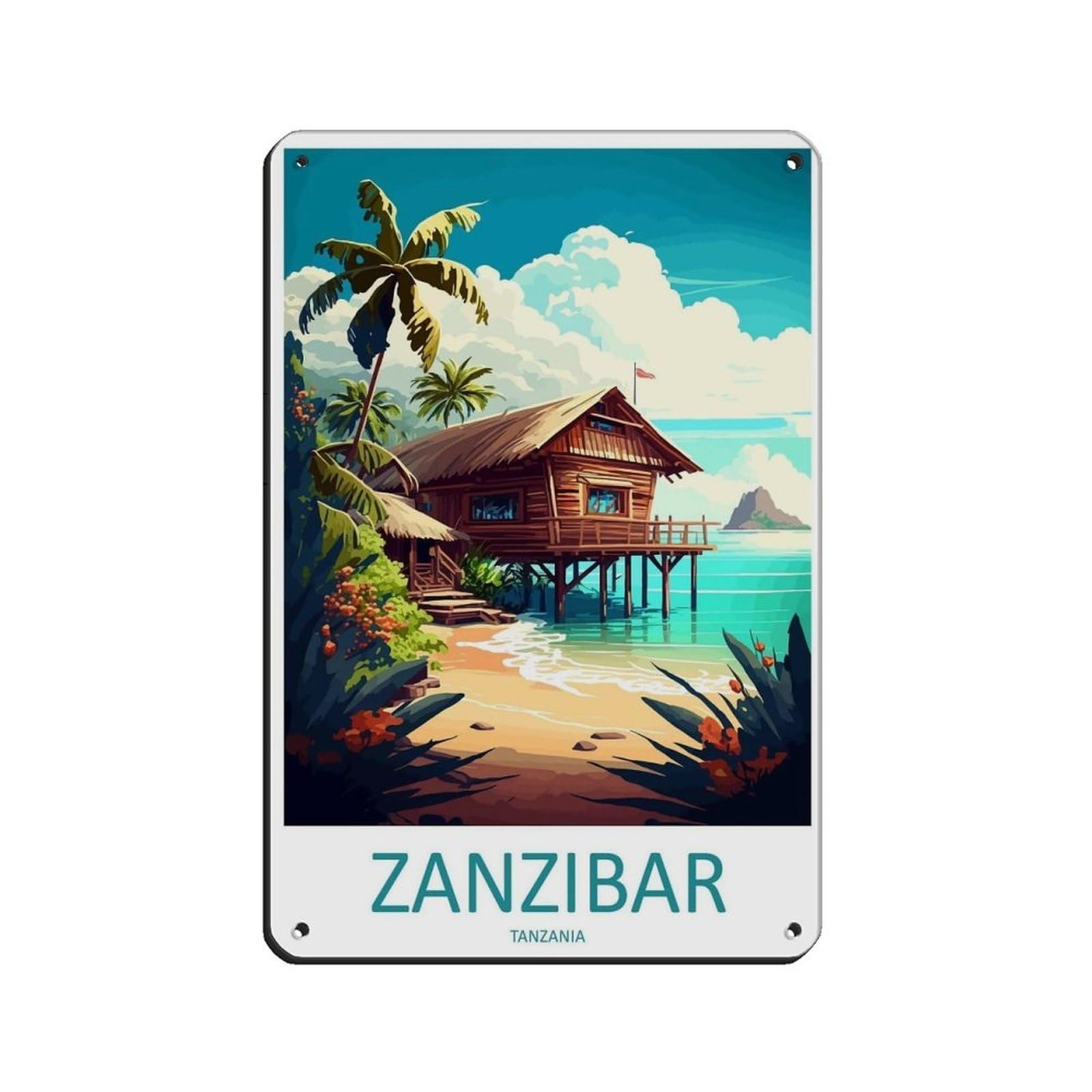 Zanzibar Travel Art Tanzania Art Tin Sign Vintage Metal Pub Club Cafe Bar Home Wall Art Decoration Poster Retro 8x12inch(20x30cm)