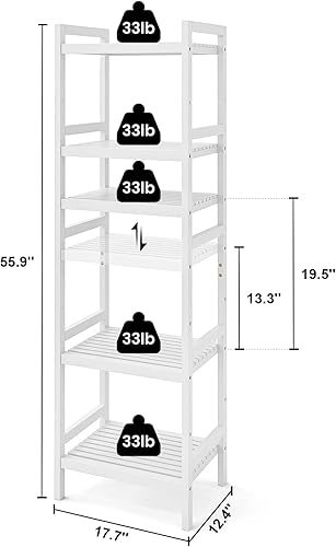 Miniatura 3 de Homykic Estantería de bambú de 5 niveles estrecha de 55.9 pulgadas, estante ajustable para libros, estantes de baño, soporte de almacenamiento
