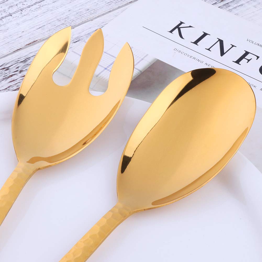 BISDARUN Gold 2 Piece Salad Servers Salad Serving Set Stainless Steel Salad Spoon and Salad Fork - Image 3