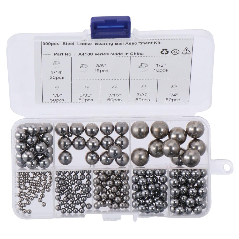 HOBBYIN 300Pcs 8 Size Bearing Ball Assortment Kit Loose Bicycle Bearing Balls 5/16