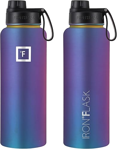 Miniatura 3 de IRON FLASK Botella de agua deportiva  3 tapas (tapa ancha de boquilla), a prueba de fugas, botellas de gimnasio y deportes de acero inoxidable para