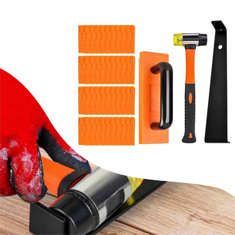 Flooring Installation Tool Kit (43 pcs): Double-Head Mallet, Enhanced Pull Bar, Tapping Block & 40 Spacers for Wood, Laminate