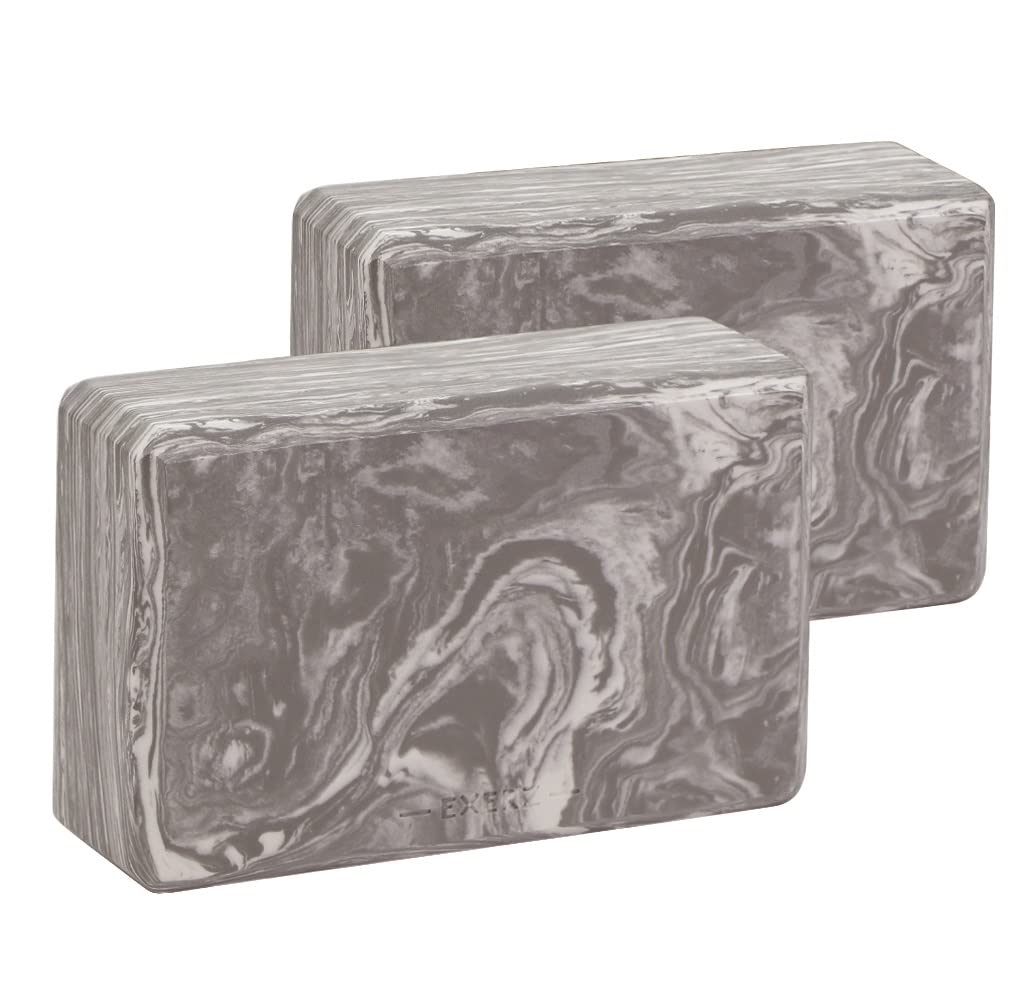 EXERZ Yoga Blocks 2pcs EVA Foam Bricks For Pilates Gym Home Marble Grey