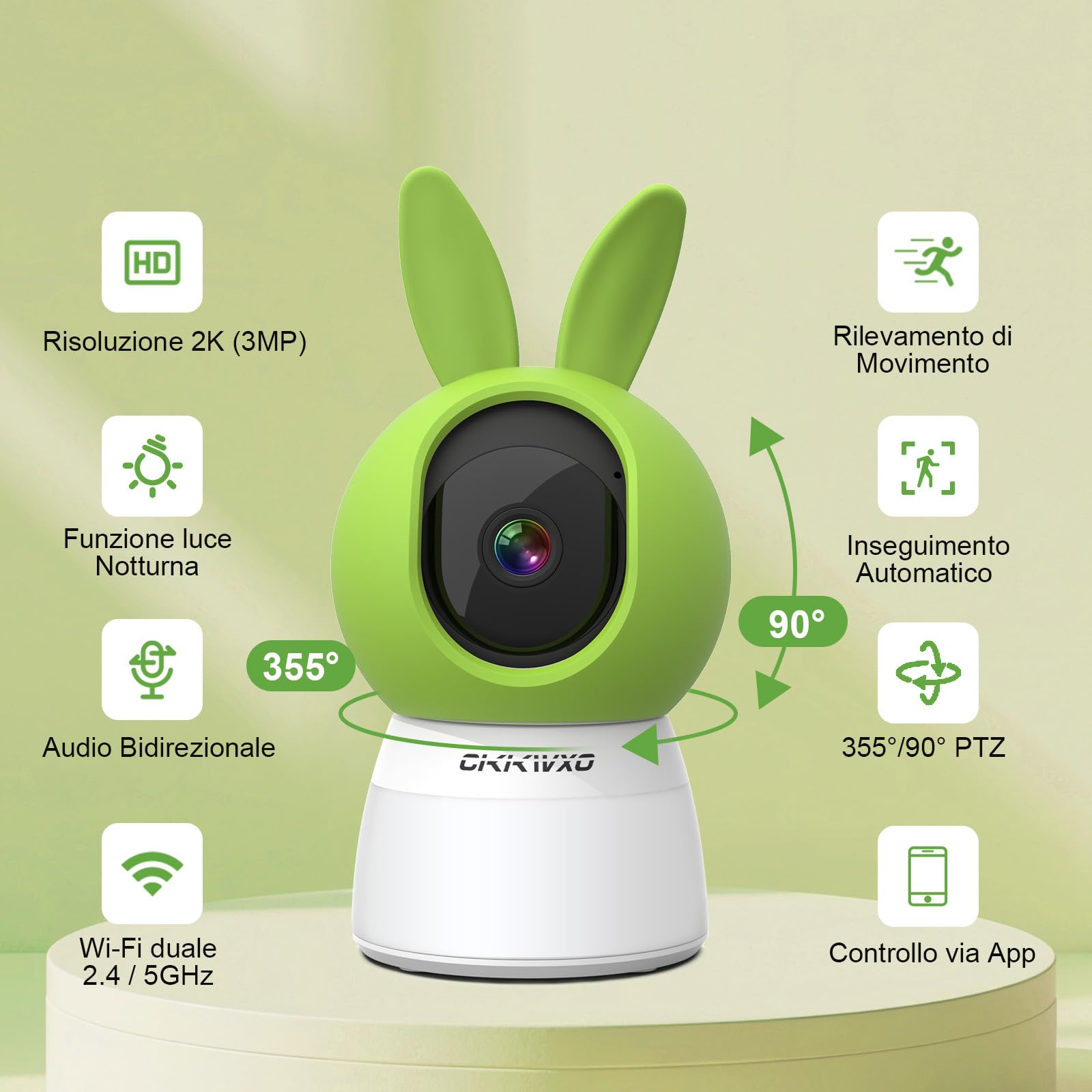 CiKiKWXO 2K Telecamera WiFi Interno 2.4/5 GHz — immagine 2 di 12