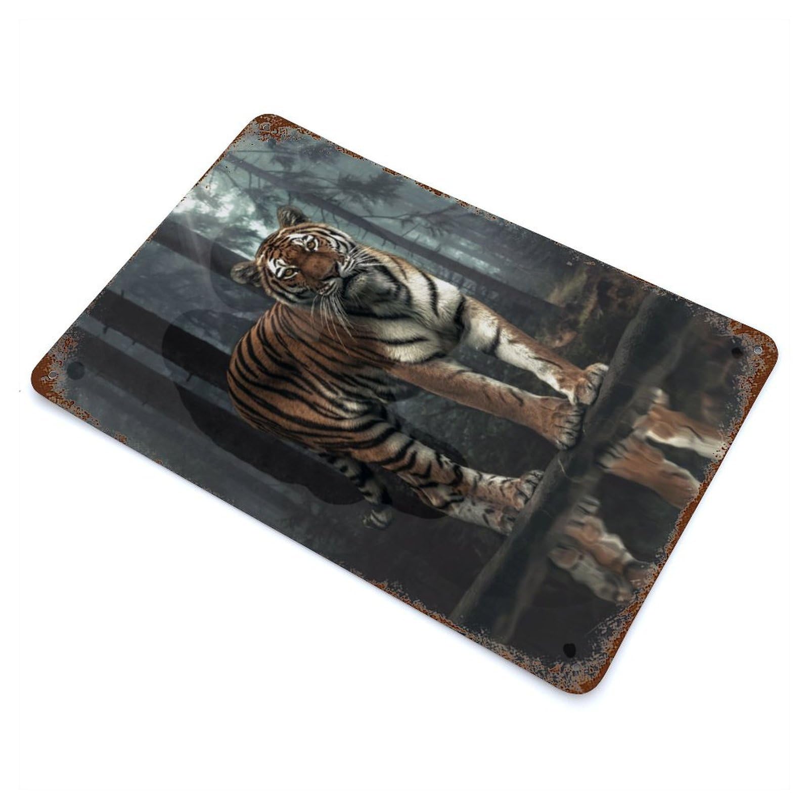 The Tiger in The Forest Rusty Metal Tin Sign 11.8"x7.9", Ideal for Farmhouse, Kitchen And Entryway Decor