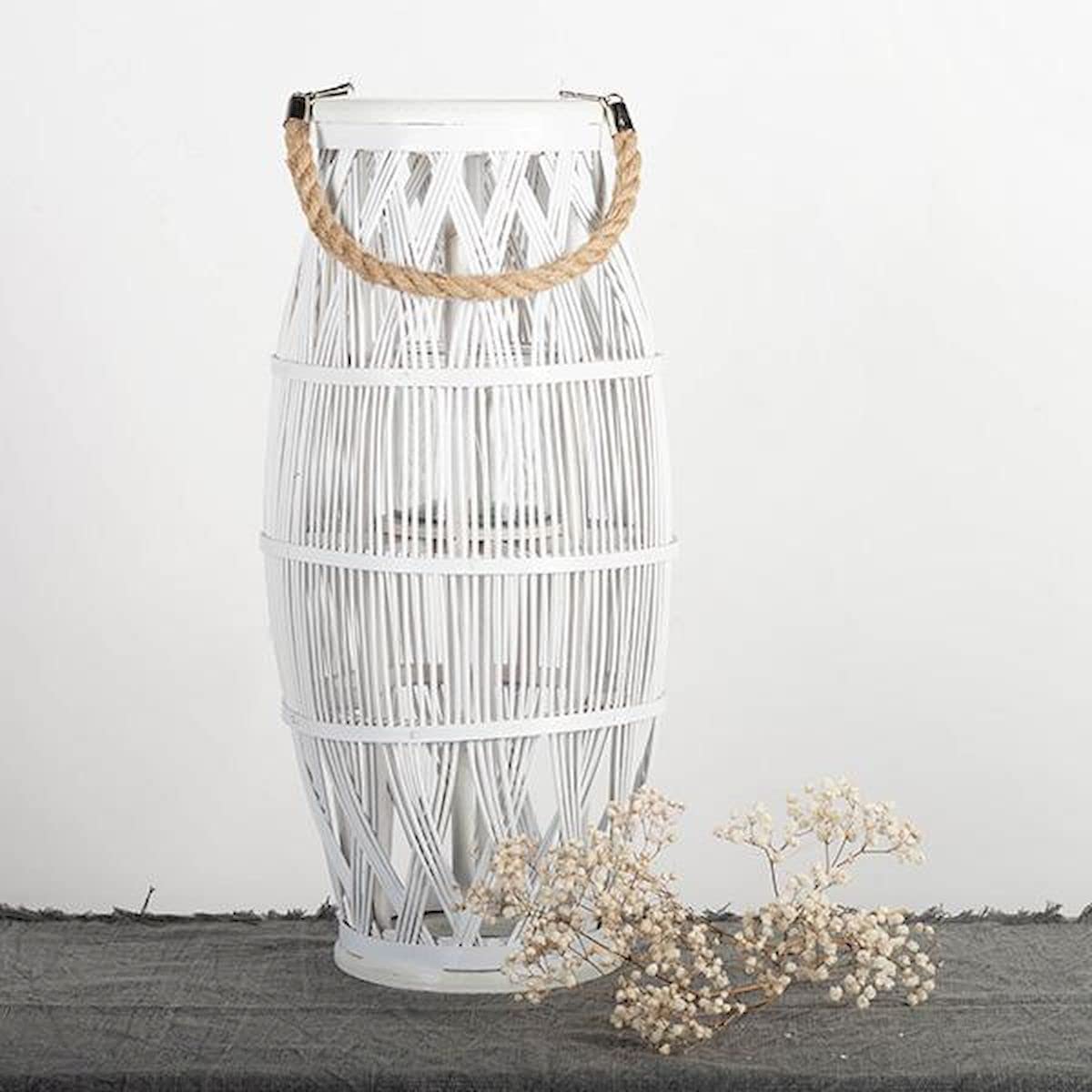 212 Main White Willow with Rope Handle Candle Lantern