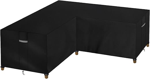 Dokon L-Form Gartenmöbel Abdeckung mit Verdickte Griffe, Wasserdicht, Winddicht, UV-Beständiges, Schwerlast 600D Oxford Gewebe Schutzhülle für L...