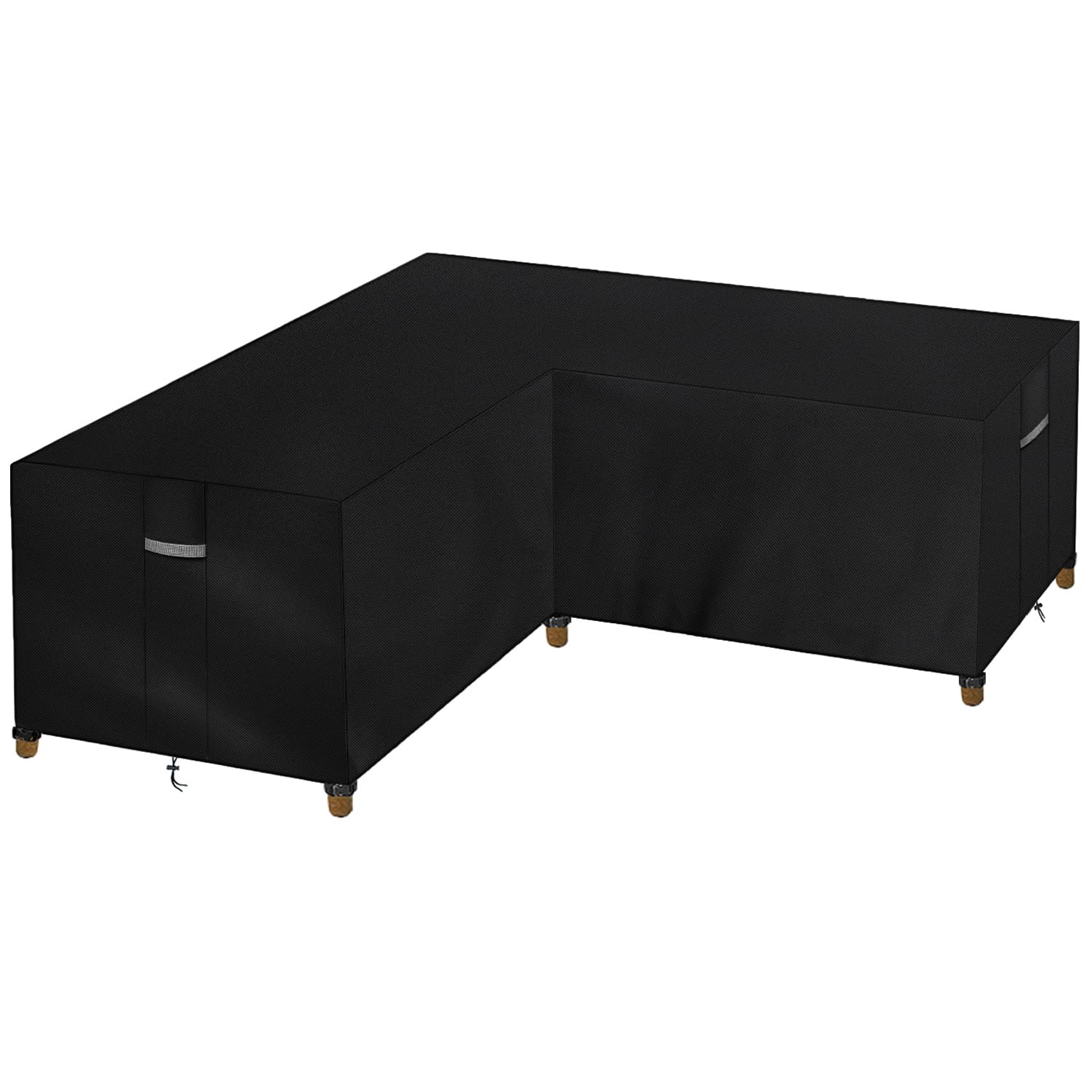 Dokon L-Form Gartenmöbel Abdeckung Wasserdicht Winddicht UV Beständiges Ecksofa Abdeckplane mit Belüftungsöffnungen, Robustes Oxford-Gewebe Schutzhülle für Loungemöbel (250x250x110cm) - Schwarz