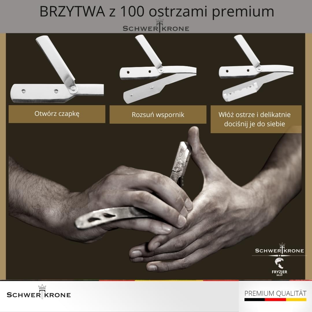Schwertkrone maszynka do golenia ze stali nierdzewnej ze 100 ostrzami premium i etui