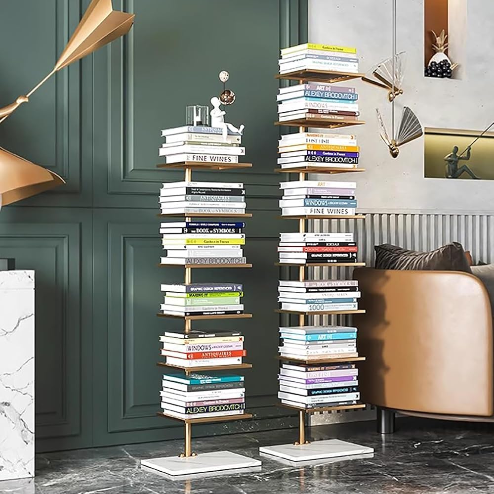 Aurorize Metal Spine Book Tower,Modern Vertical Bookshelf Tower,Floor-to-Ceiling Invisible Bookshelf,for Home Office,Living Room,Bedroom,Kitchen,Gold-13.7x11x45.2in - View #5