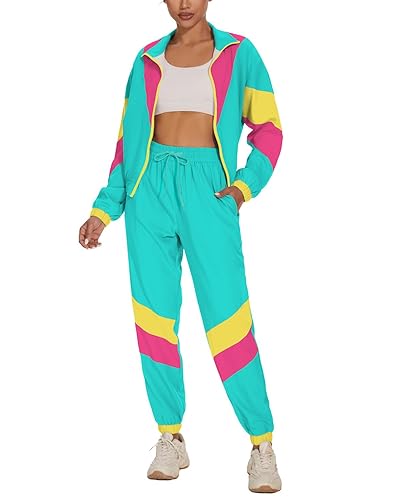 UOUA Women's Color Block 2 Piece 80s 90s Outfits Long