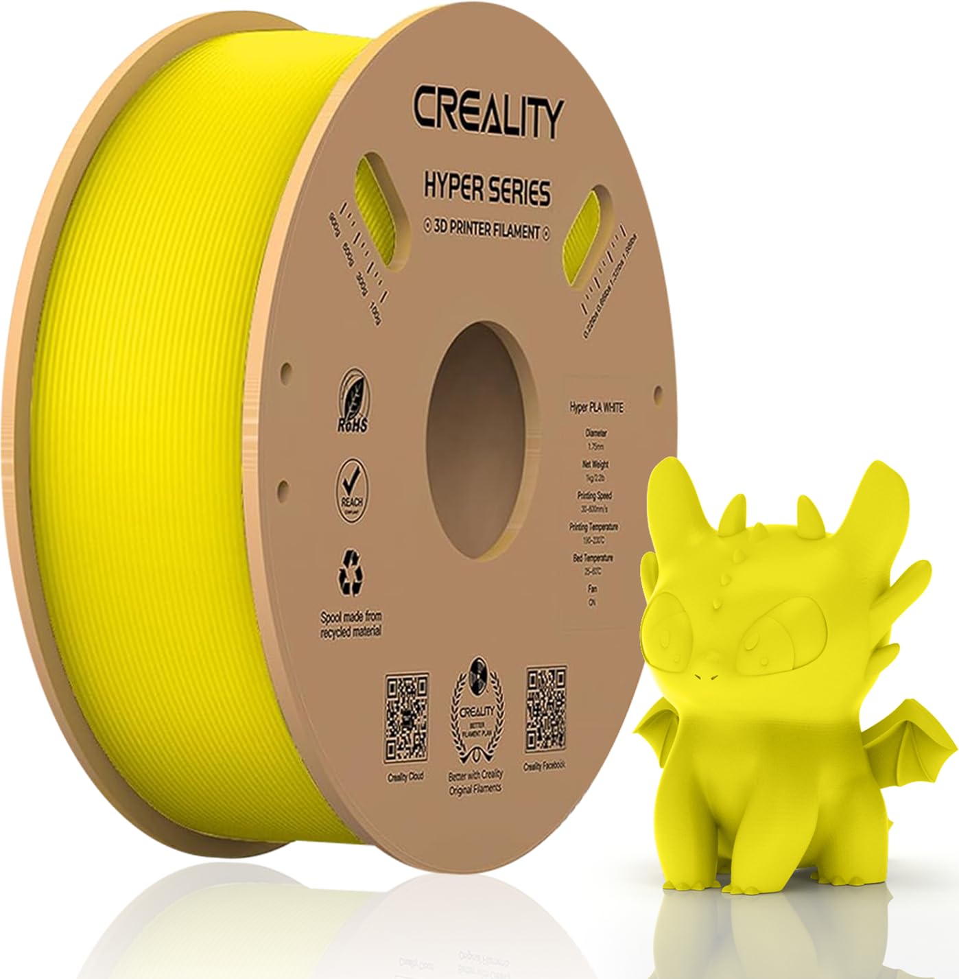 Official Creality Hyper PLA Filament 1.75mm, High Speed 30-600mm/s Rapid 3D Printer Filament PLA, Dimensional Accuracy +/-0.02mm, Fit Most FDM 3D Printers,1KG(2.2lbs) Spool Yellow