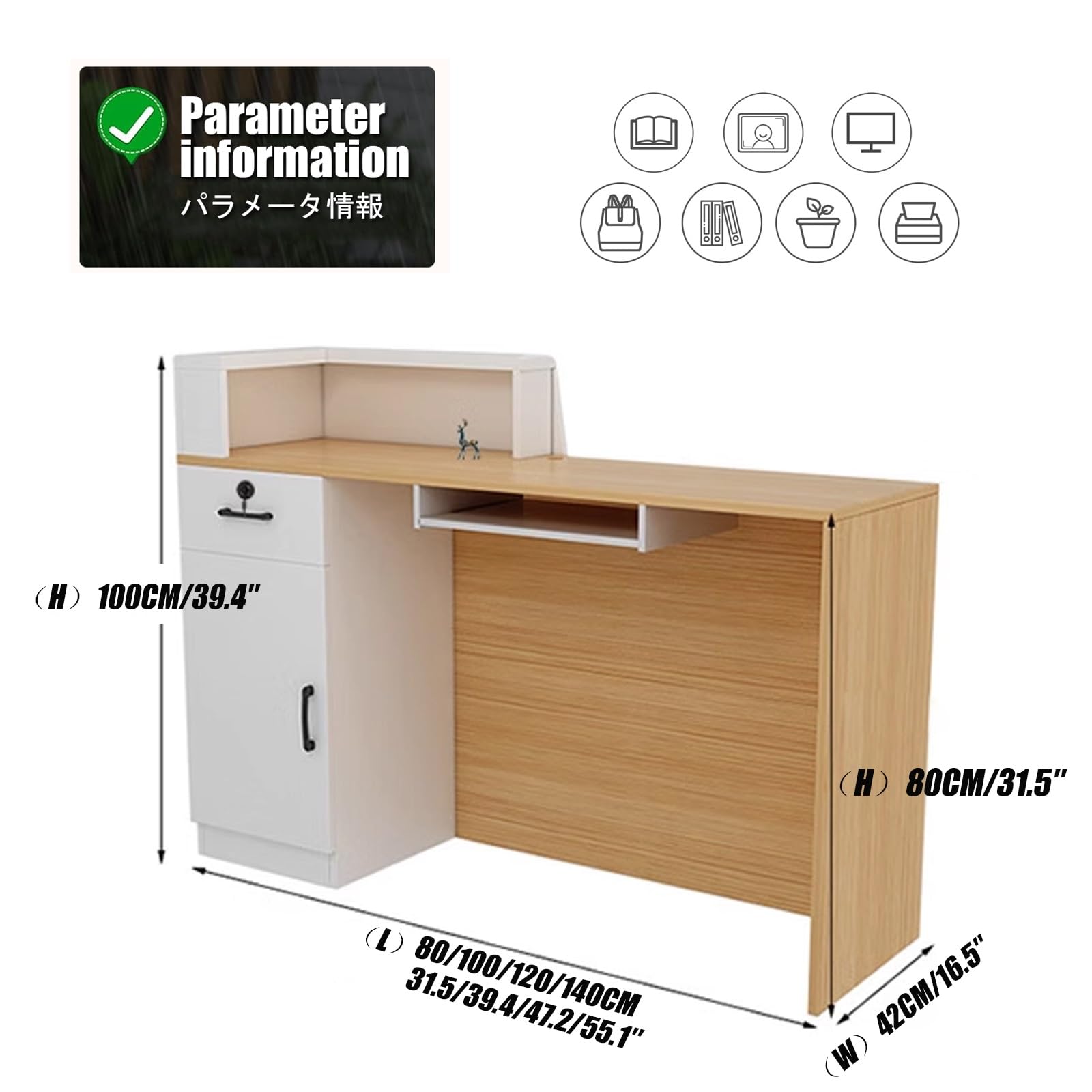 Thekentisch, Einzelhandelstheke, Rezeption mit Theke, kleine Einzelhandelskasse, for Lobbys, Salons, Einzelhandel, Home Offices, Empfangsräume(Gray,Right_L80CM/31.5IN)