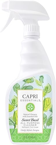 CAPRI ESSENTIALS Sweet Basil - Spray limpiador multiusos para superficies y vidrios de aceites esenciales, suministros de limpieza para el hogar