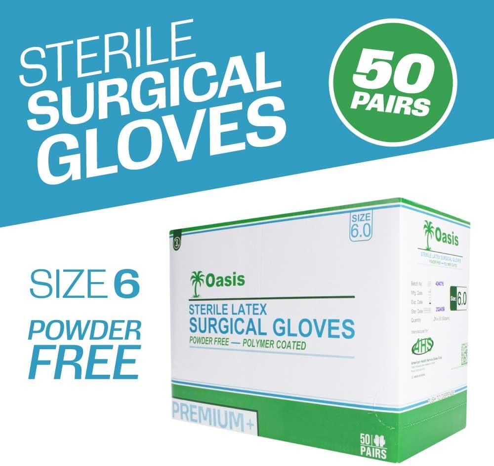 Generic Powder Free Latex Surgical Gloves, Size 6, 50 Pair/Box