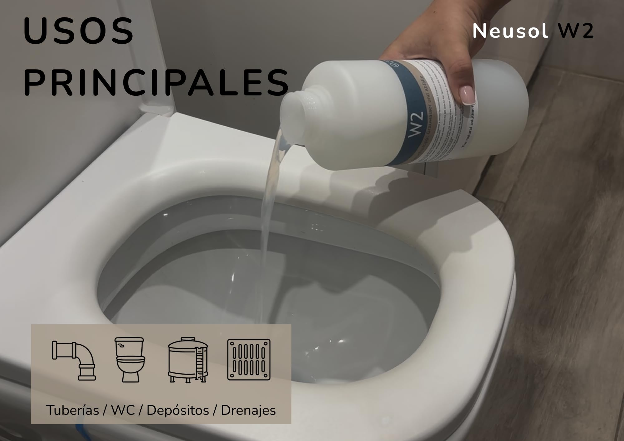 W2 1L Eliminador de olores Tuberías bajantes desagües canalizaciones Fosa séptica Depuradora Autocaravana Aguas negras y grises Antiolor Quita olor y molestias (Actual, 1000, Millilitros)