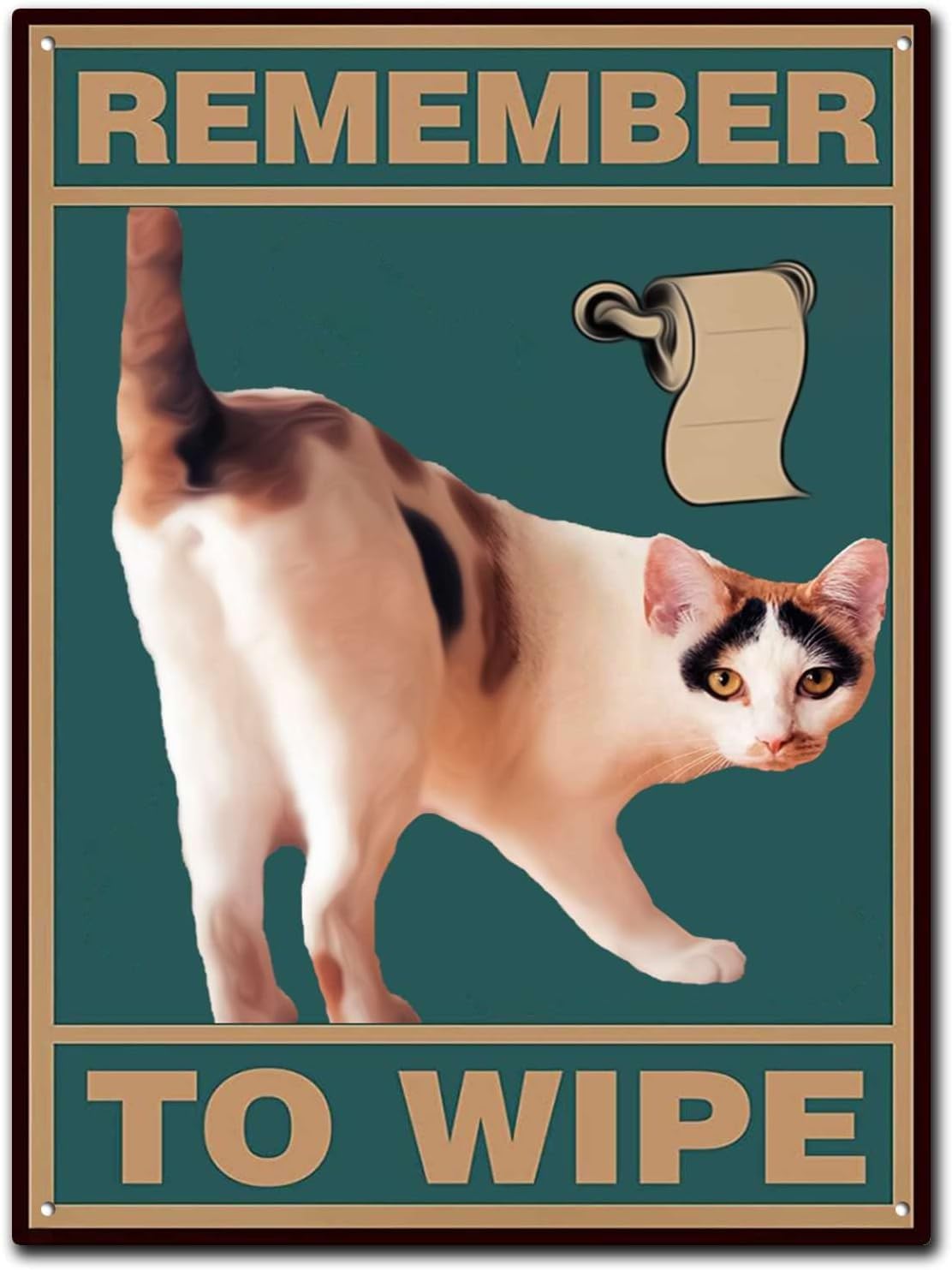 SMAZDFXX Funny Cat Decor Metal Tin Sign - Remember to Wipe - Vintage Tin Sign Home Decor for Farmhouse Home Kitchen Office Washroom Bars Decorations 5.5"x8"