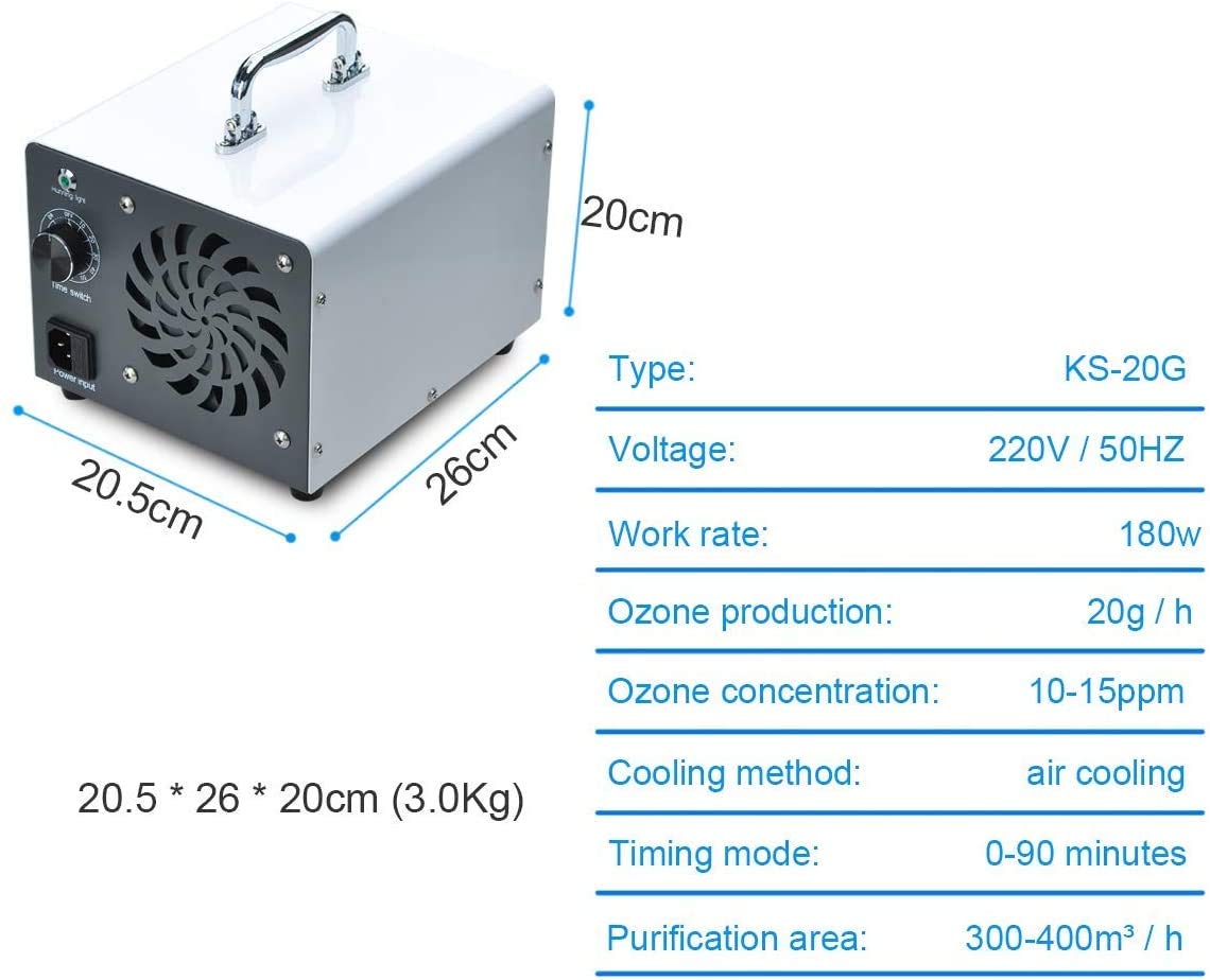 Generador de ozono Comercial, eliminador de olores, purificador de Aire de ozono Industrial, 10.000 MG/h, ionizador para Habitaciones, Humo, Coches y Mascotas - Blanco