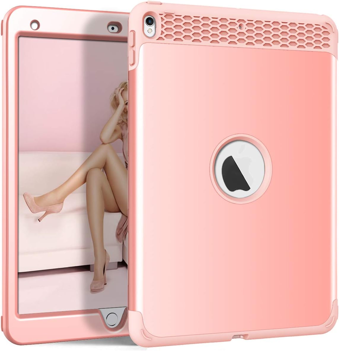 Case for iPad Air (3rd Generation) 10.5 2019/ iPad Pro 10.5 2017, 3 in 1 Heavy Duty Shockproof High Impact Resistant Hybrid Hard PC Soft Silicone Full Body Protective iPad Air 3 Case - Rose Gold