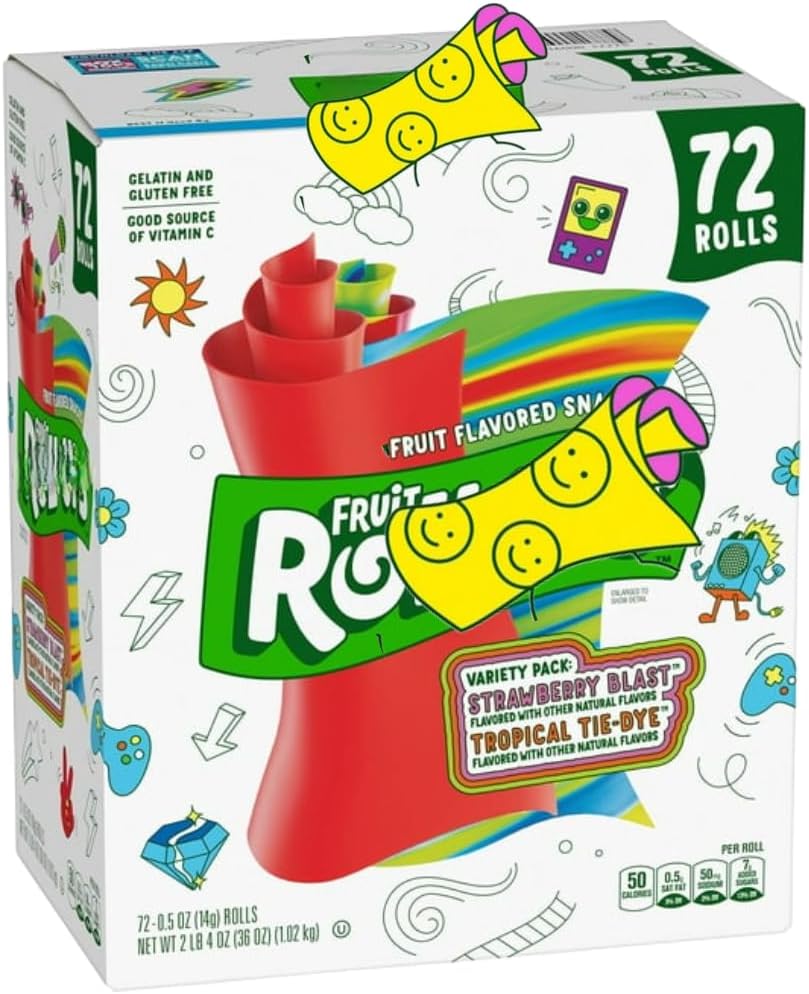 Fruit variety Roll Pack, Fruit Snacks, 0.5 Ounce Individual Packs, 72 Count (1 Pack)