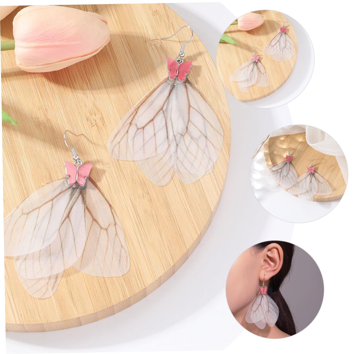 orecchini, 1 paio di orecchini con ali farfalla